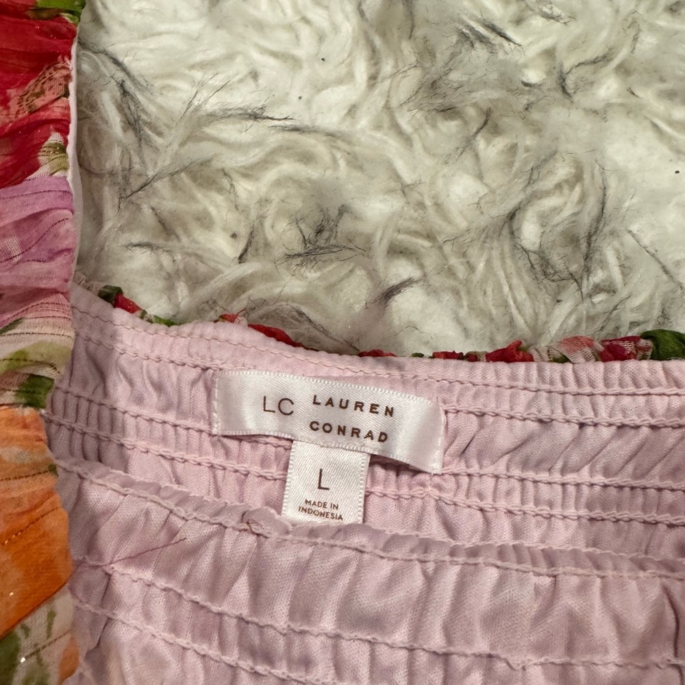Like New! šŗLC Lauren Conrad Pink and Orange Ruffled Peplum Blousešŗ - Picture 5 of 5